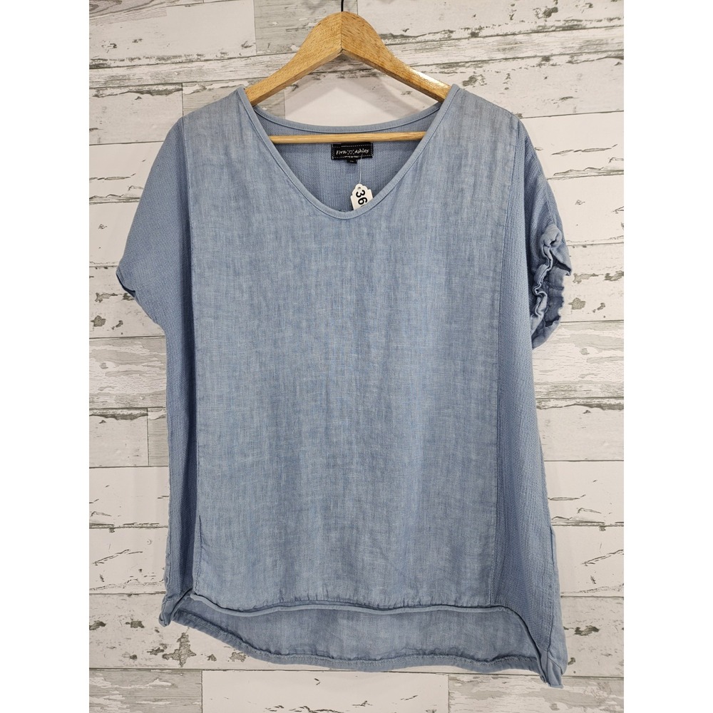 Flora Ashley Made in Italy Linen Cotton Top Rolled Sleeves Lagenlook Women XL